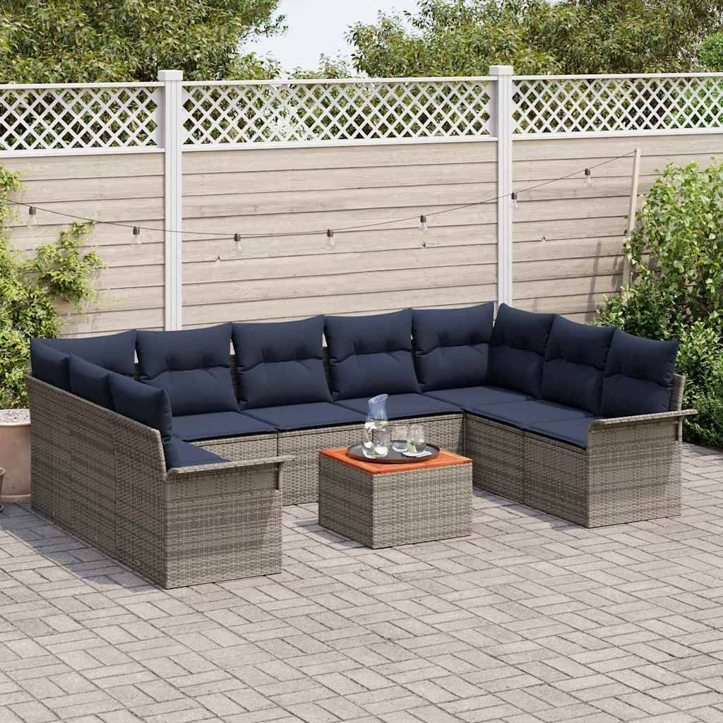vidaXL Gartensofa-set mit Kissen 10 pcs Grau Poly-Rattan