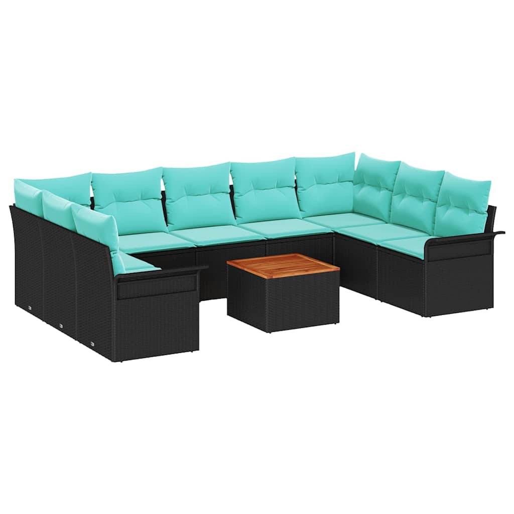 vidaXL Gartensofa-set mit Kissen 10 pcs Schwarz Poly-Rattan