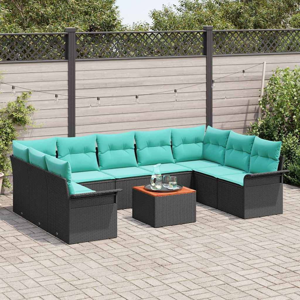 vidaXL Gartensofa-set mit Kissen 10 pcs Schwarz Poly-Rattan