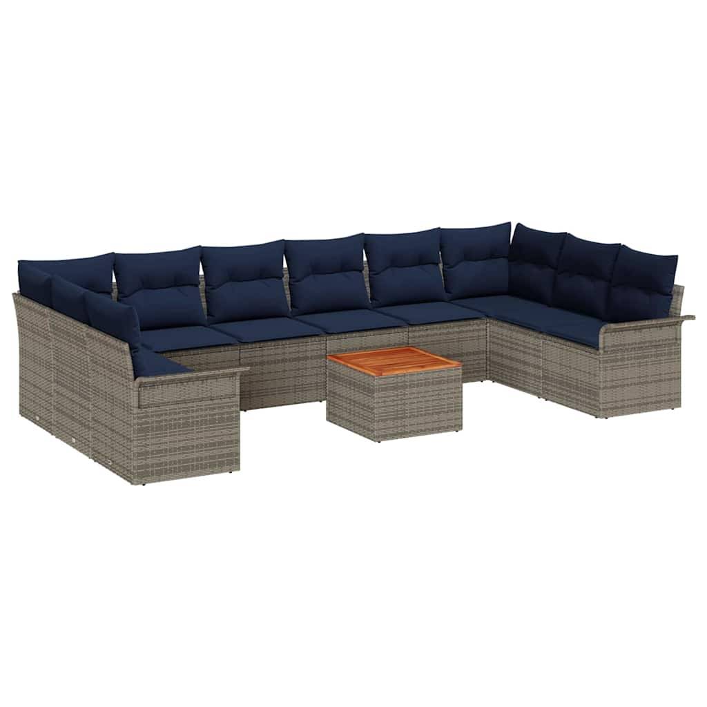 vidaXL Gartensofa-set mit Kissen 11 pcs Grau Poly-Rattan