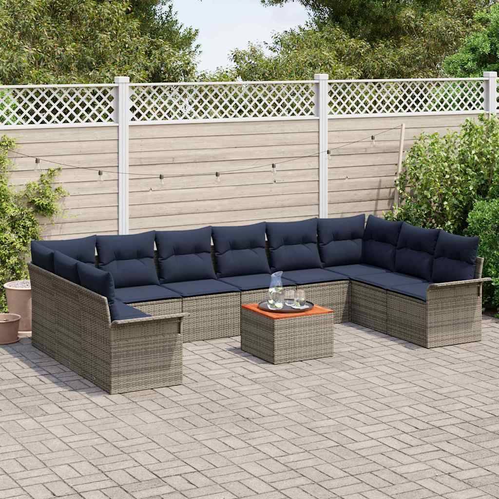 vidaXL Gartensofa-set mit Kissen 11 pcs Grau Poly-Rattan