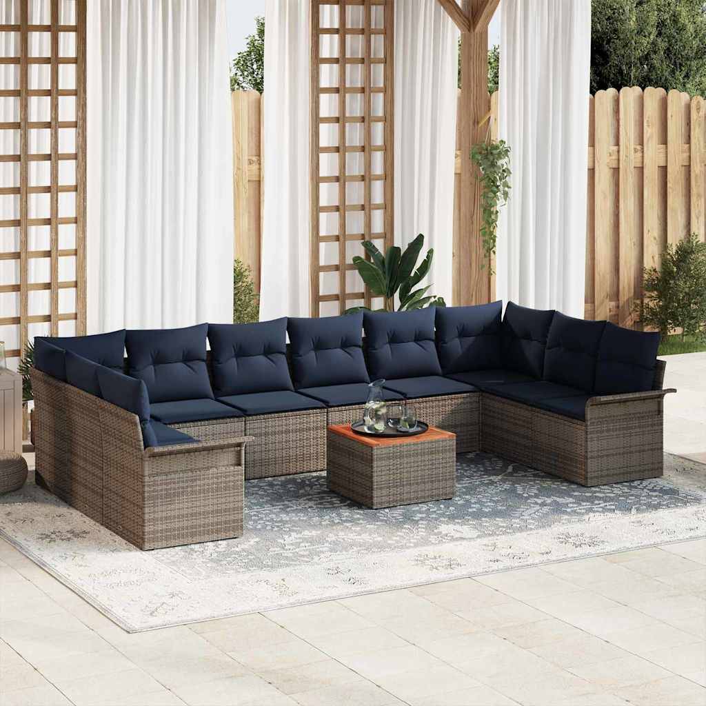 vidaXL Gartensofa-set mit Kissen 11 pcs Grau Poly-Rattan