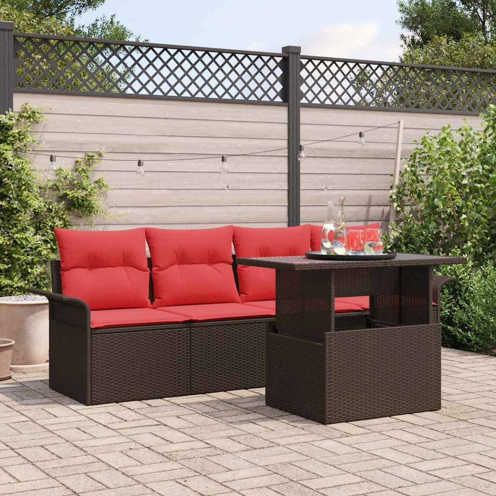vidaXL Garten-Sofa-Set mit Kissen mit Speicher 5 pcs Braun Poly Rattan