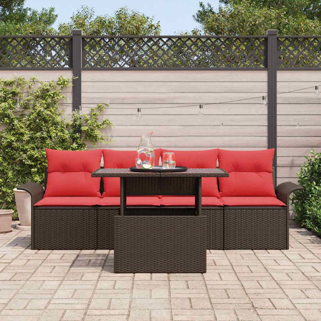 vidaXL Gartensofa-set mit Kissen 5 pcs Braun Poly-Rattan