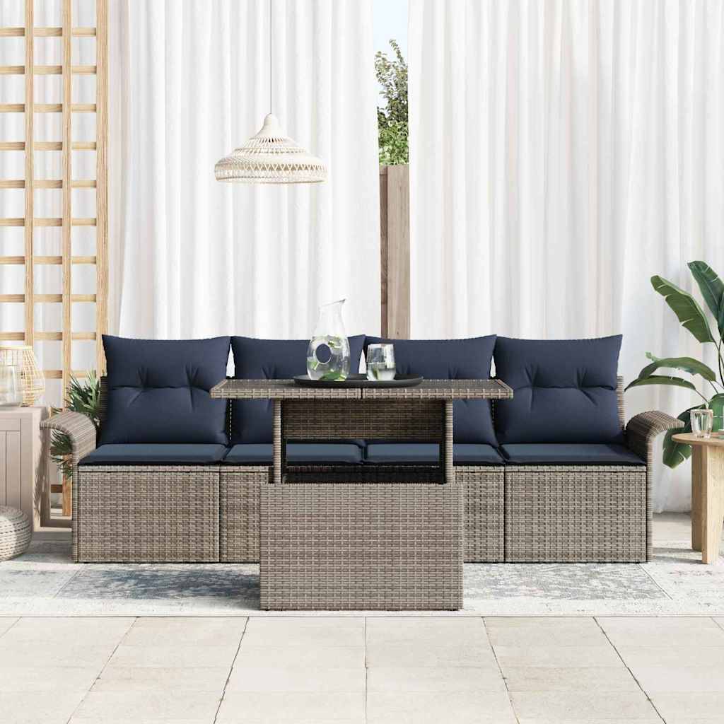 vidaXL Gartensofa-set mit Kissen 5 pcs Grau Poly-Rattan
