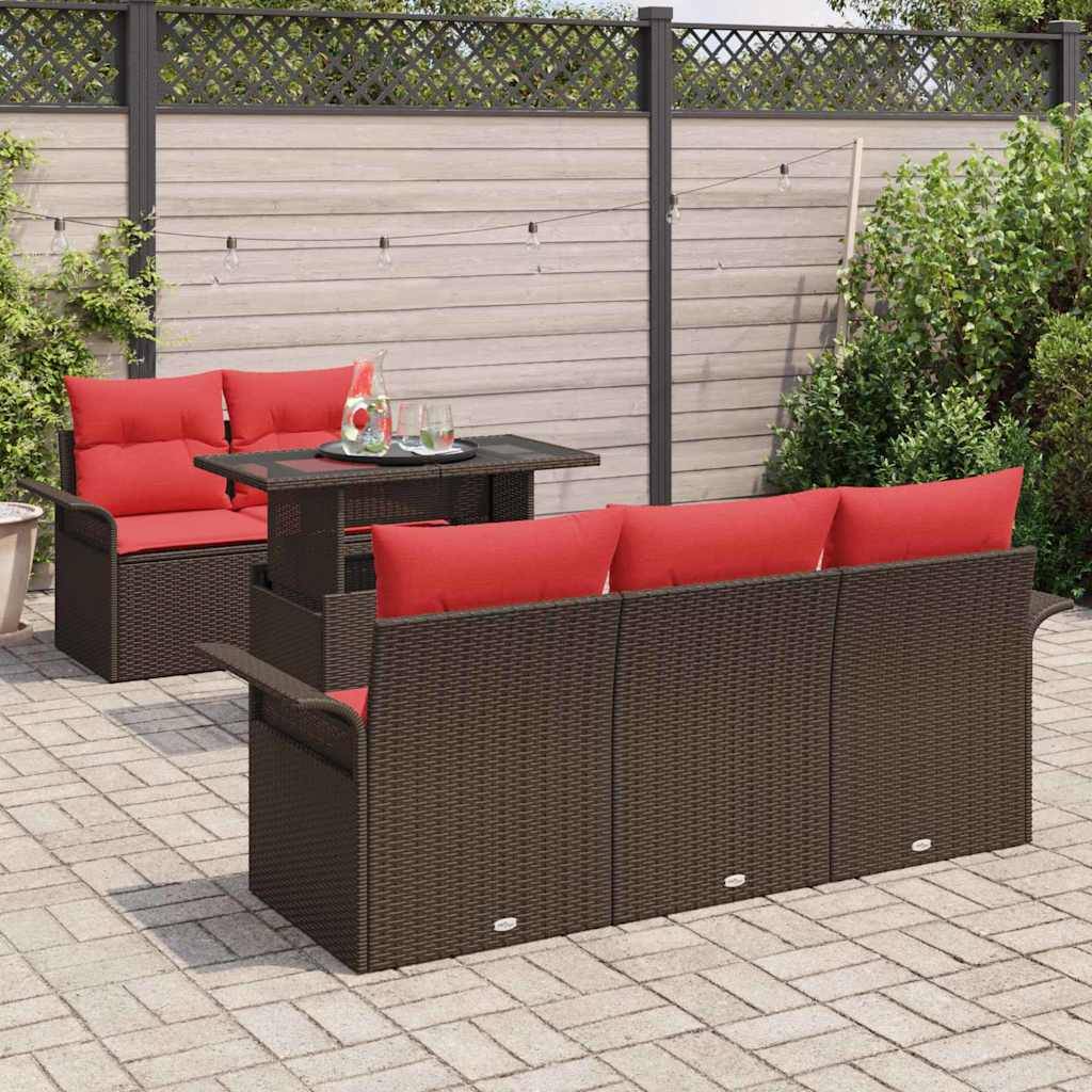 vidaXL Gartensofa-set mit Kissen 6 pcs Braun Poly-Rattan