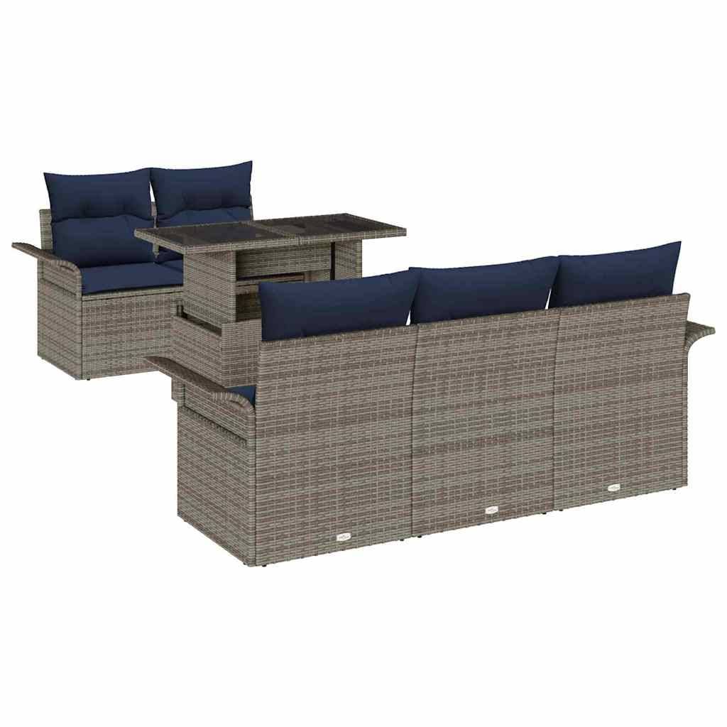 vidaXL Gartensofa-set mit Kissen 6 pcs Grau Poly-Rattan