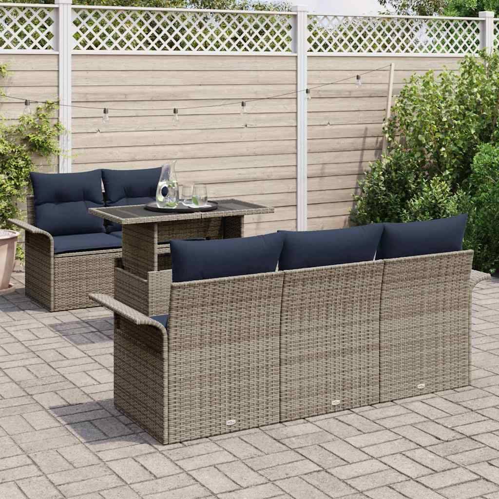 vidaXL Gartensofa-set mit Kissen 6 pcs Grau Poly-Rattan