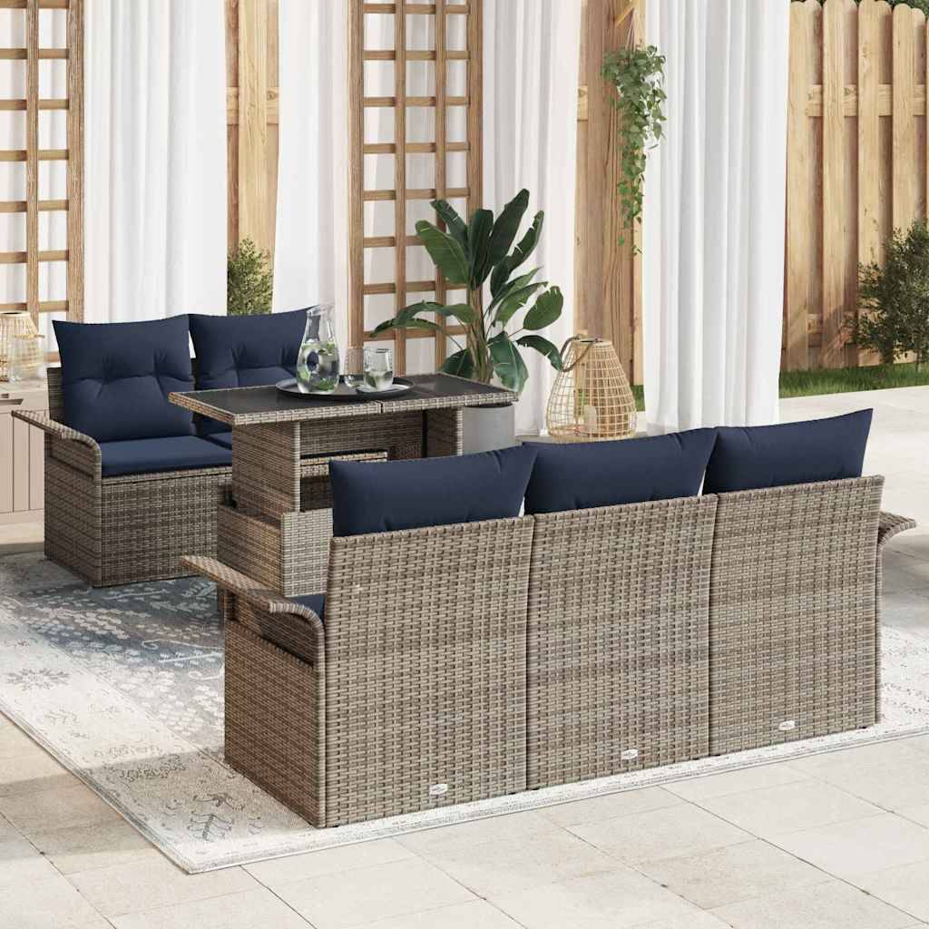 vidaXL Gartensofa-set mit Kissen 6 pcs Grau Poly-Rattan