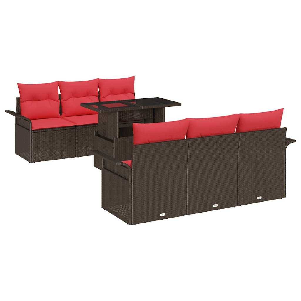 vidaXL Gartensofa-set mit Kissen mit Speicher 7 pcs Braun Poly Rattan
