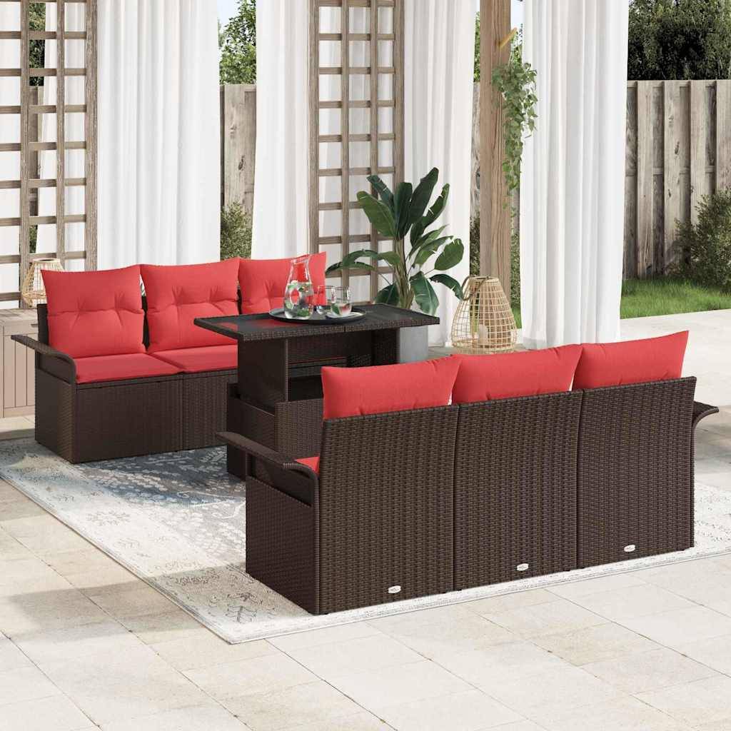 vidaXL Gartensofa-set mit Kissen mit Speicher 7 pcs Braun Poly Rattan