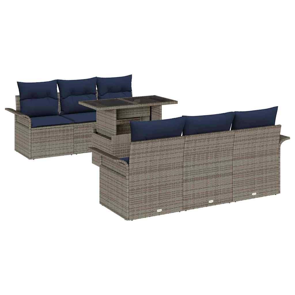 vidaXL Gartensofa-set mit Kissen 7 pcs Grau Poly-Rattan
