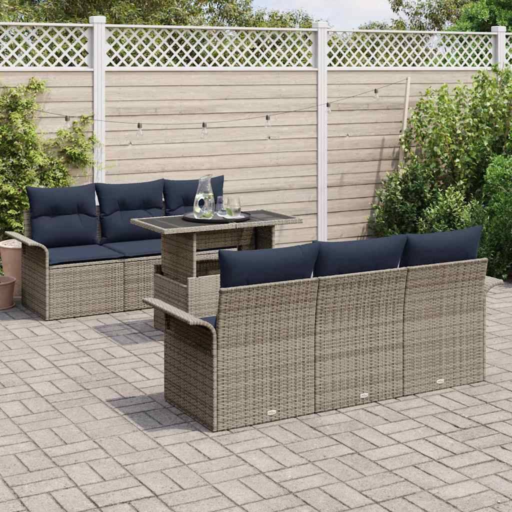 vidaXL Gartensofa-set mit Kissen 7 pcs Grau Poly-Rattan