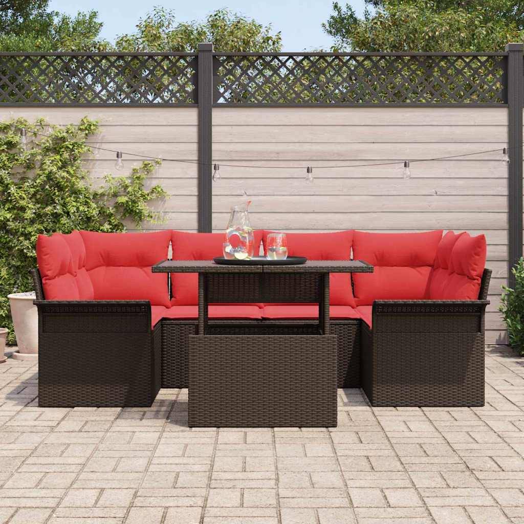 vidaXL Gartensofa-set mit Kissen 7 pcs Braun Poly-Rattan