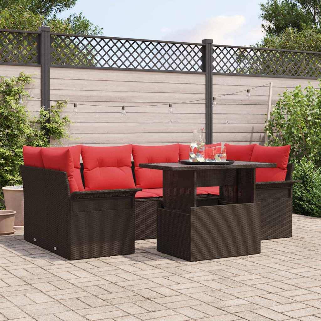 vidaXL Gartensofa-set mit Kissen 7 pcs Braun Poly-Rattan