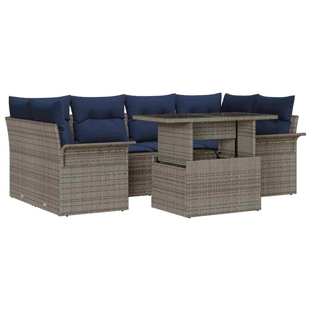 vidaXL Gartensofa-set mit Kissen 7 pcs Grau Poly-Rattan