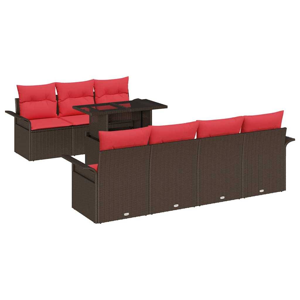vidaXL Gartensofa-set mit Kissen mit Speicher 8 pcs Braun Poly Rattan