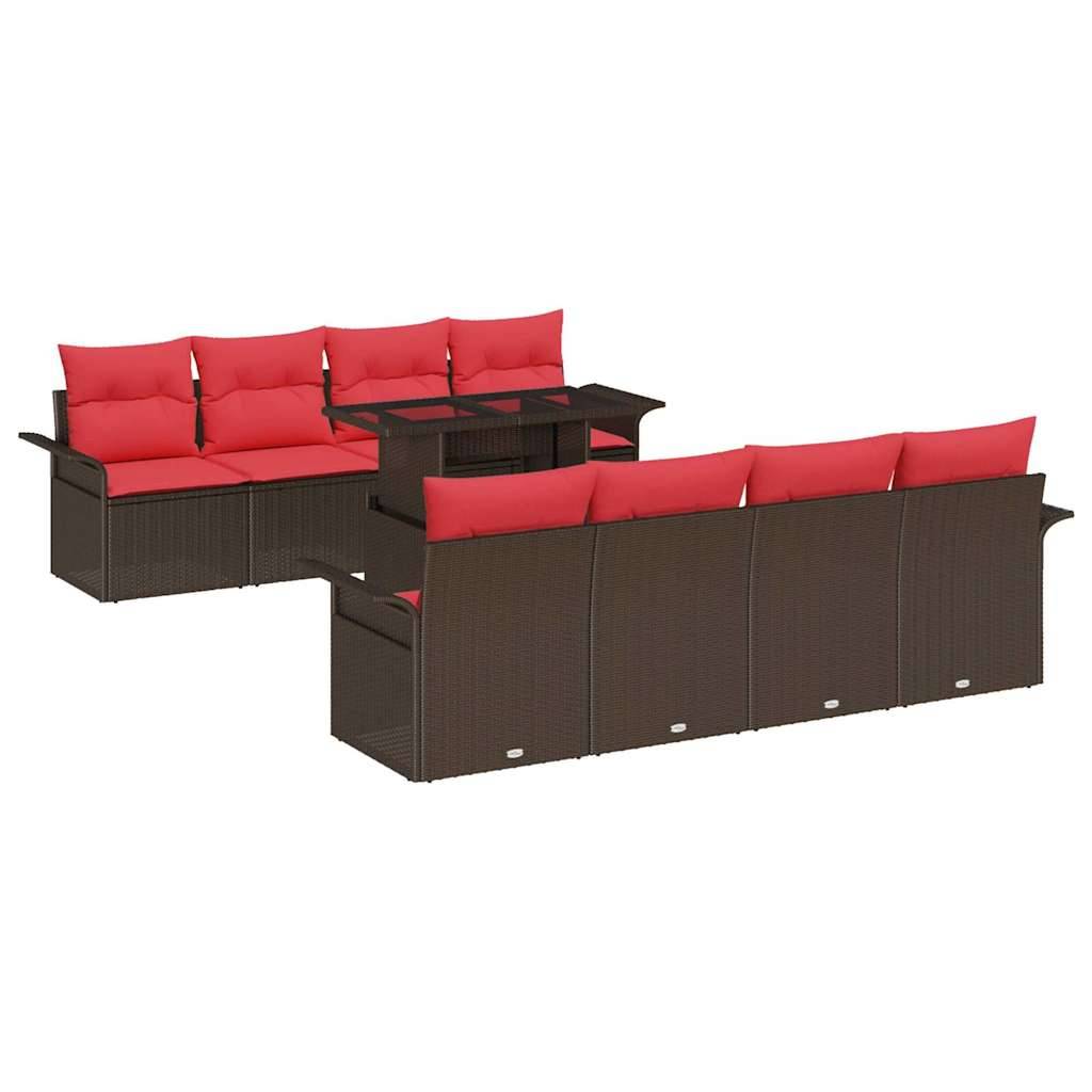 vidaXL Gartensofa-set mit Kissen mit Speicher 9 pcs Braun Poly Rattan