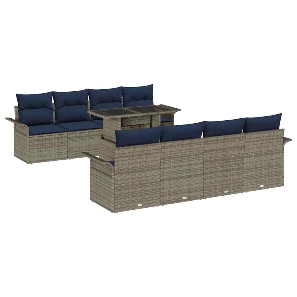 vidaXL Garten-Sofa-Set mit Kissen 9 pcs Grau Poly Rattan