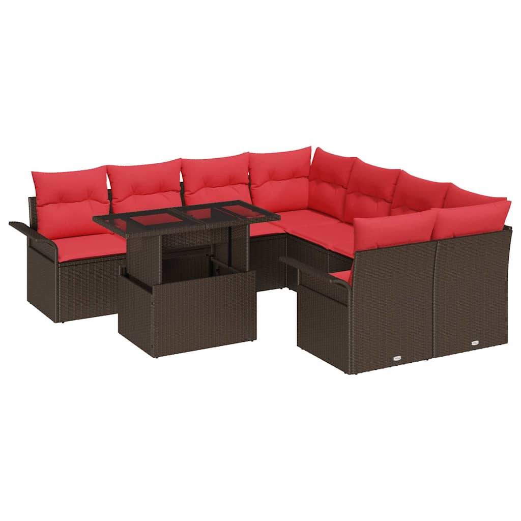 vidaXL Garten-Sofa-Set mit Kissen 9 pcs Braun Poly Rattan