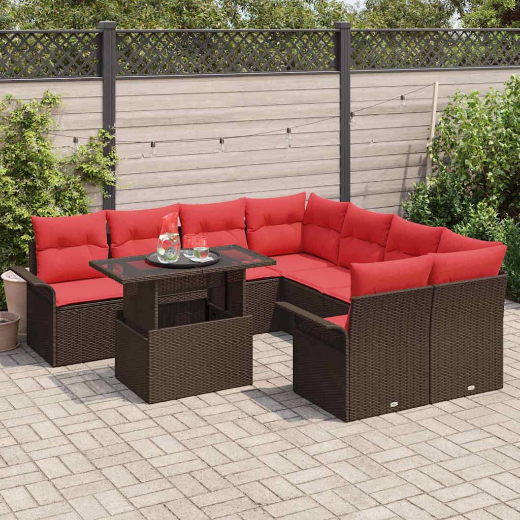 vidaXL Garten-Sofa-Set mit Kissen 9 pcs Braun Poly Rattan