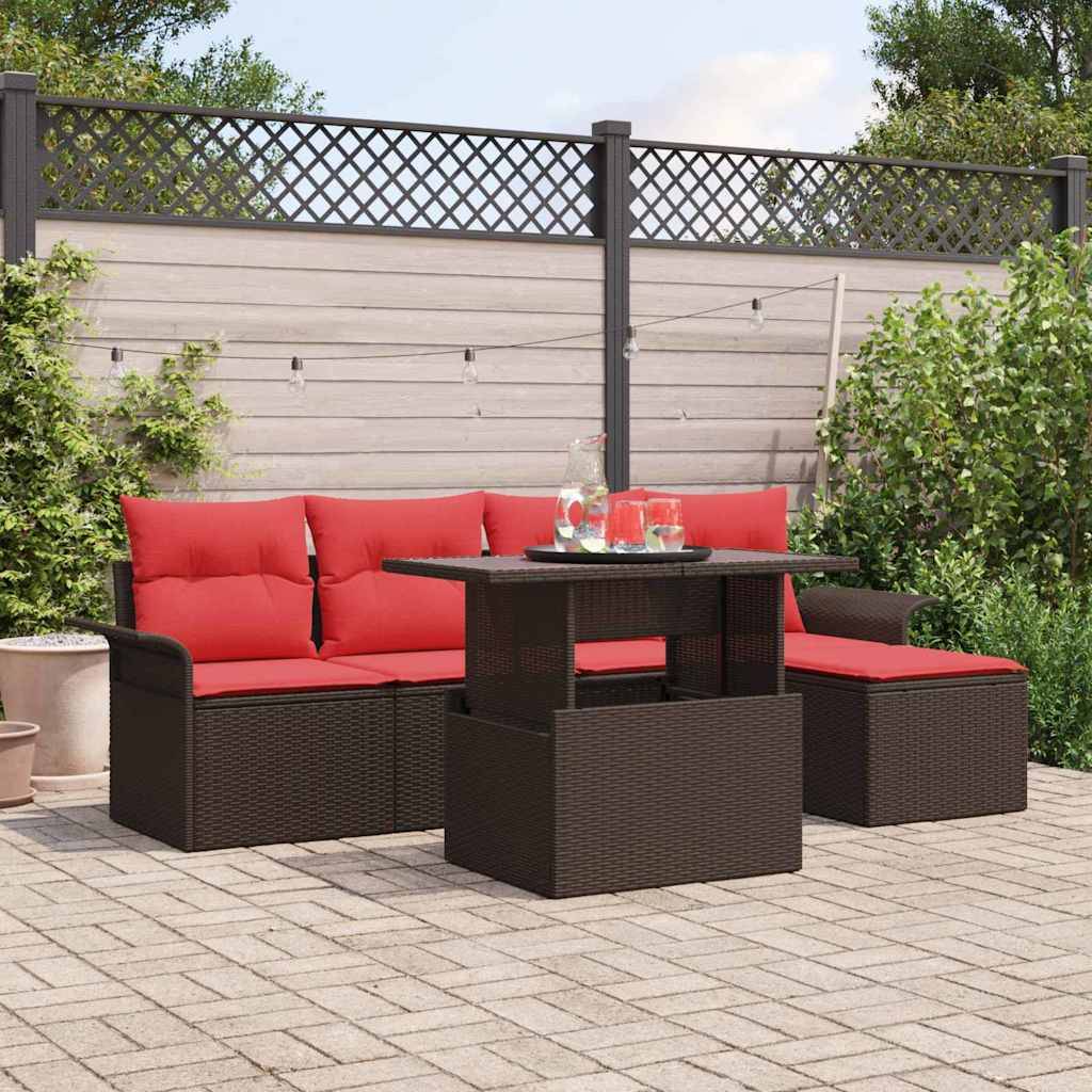 vidaXL Gartensofa-set mit Kissen 6 pcs Braun Poly-Rattan