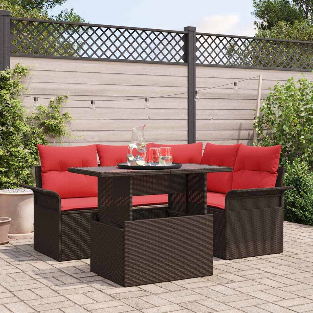 vidaXL Gartensofa-set mit Kissen mit Speicher 5 pcs Braun Poly Rattan