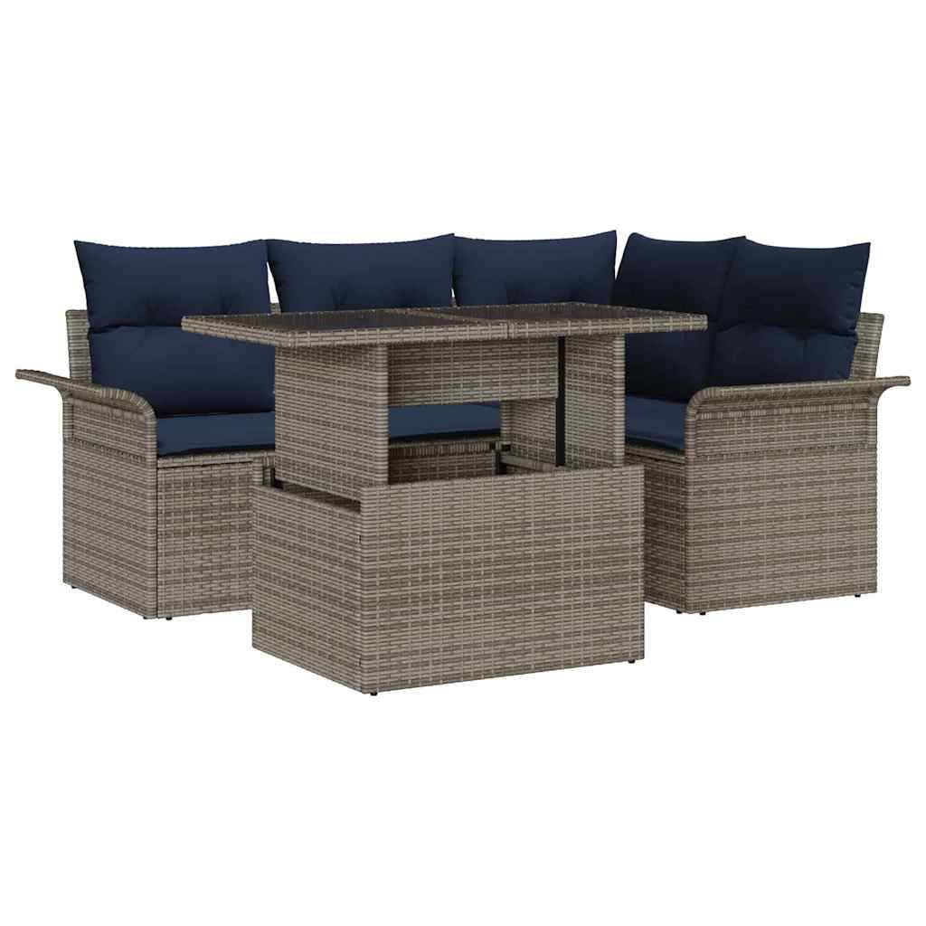 vidaXL Gartensofa-set mit Kissen 5 pcs Grau Poly-Rattan