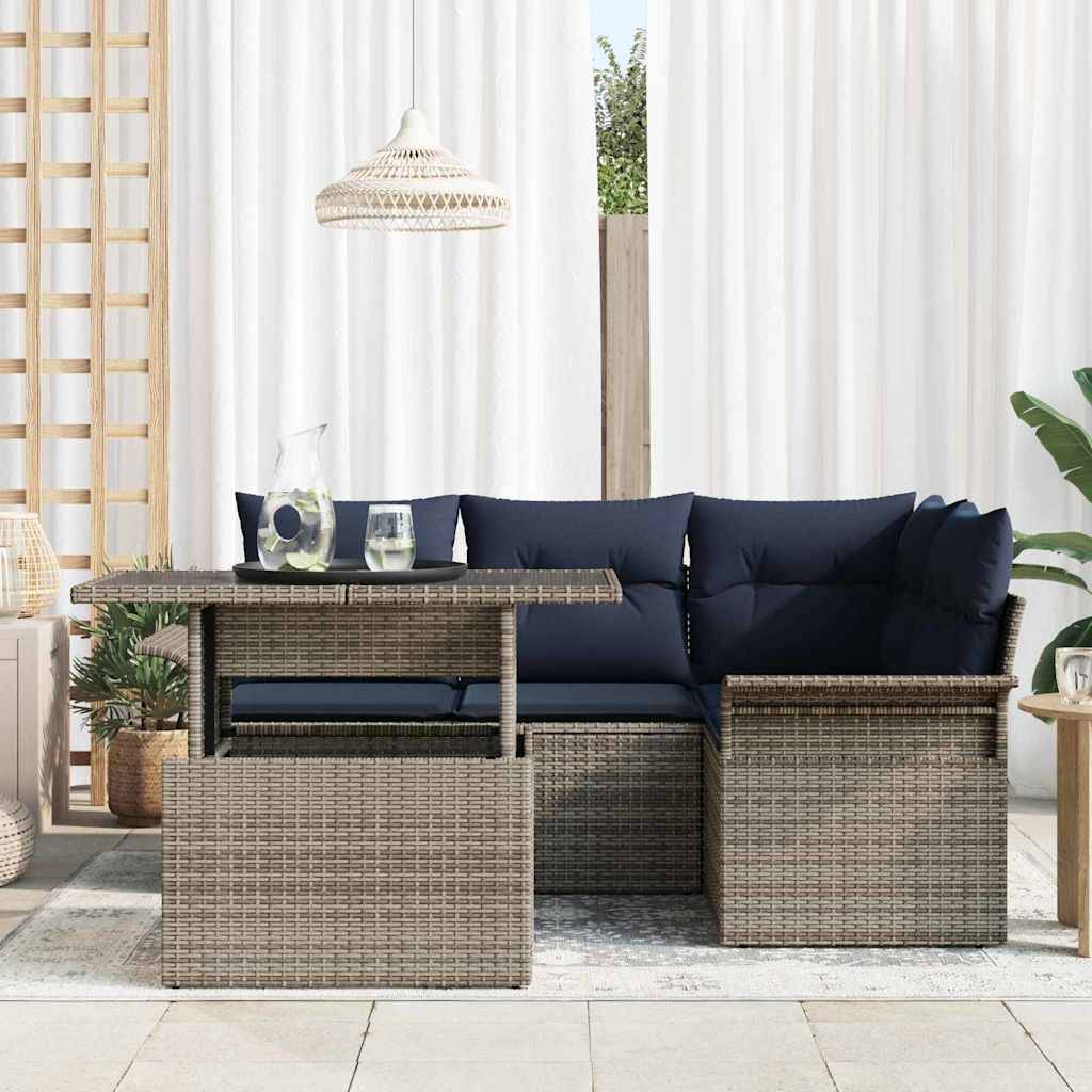 vidaXL Gartensofa-set mit Kissen 5 pcs Grau Poly-Rattan