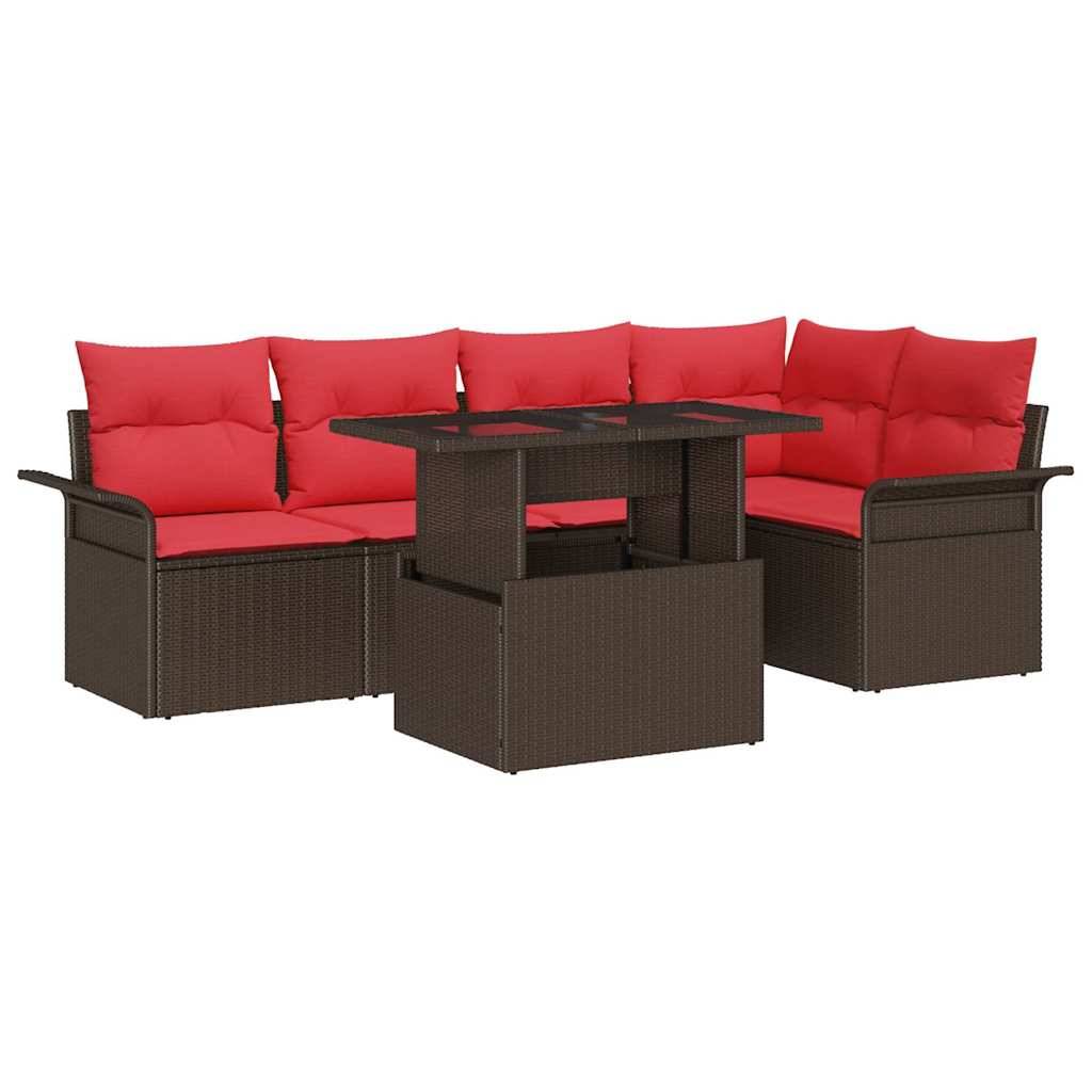 vidaXL Gartensofa-set mit Kissen mit Speicher 6 pcs Braun Poly Rattan