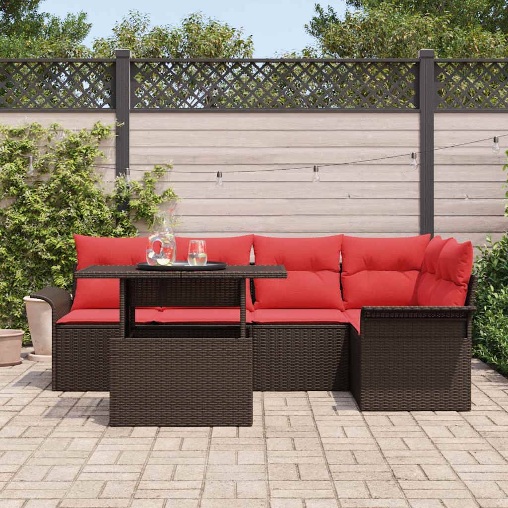 vidaXL Gartensofa-set mit Kissen mit Speicher 6 pcs Braun Poly Rattan