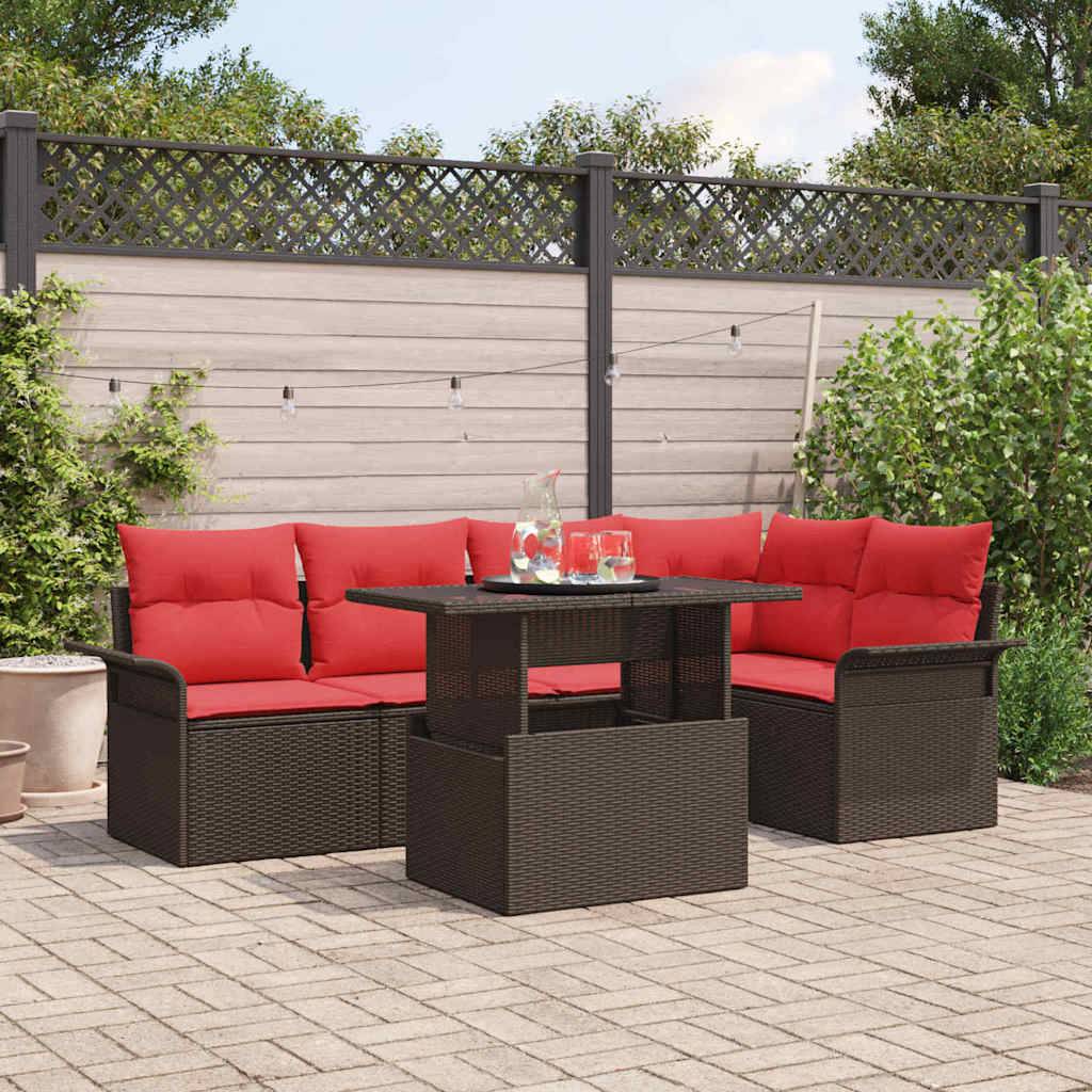 vidaXL Gartensofa-set mit Kissen mit Speicher 6 pcs Braun Poly Rattan