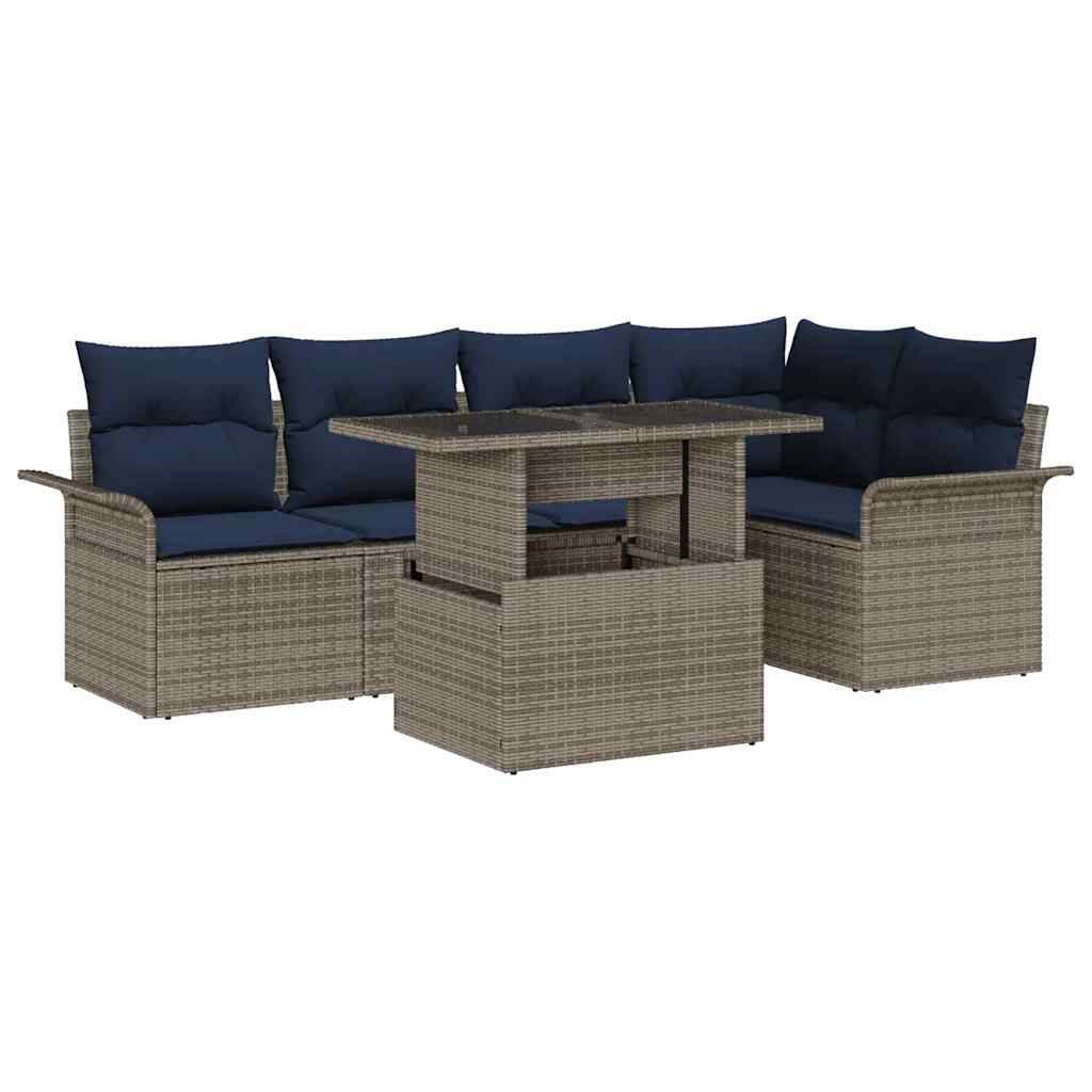 vidaXL Gartensofa-set mit Kissen 6 pcs Grau Poly-Rattan