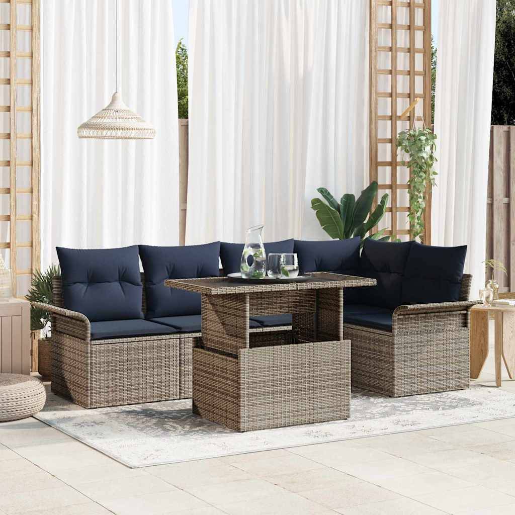 vidaXL Gartensofa-set mit Kissen 6 pcs Grau Poly-Rattan