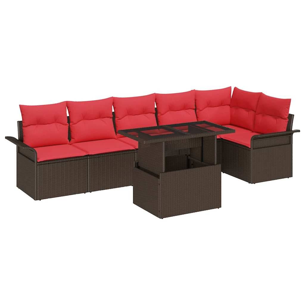 vidaXL Gartensofa-set mit Kissen 7 pcs Braun Poly-Rattan
