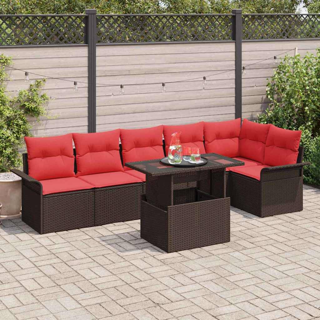 vidaXL Gartensofa-set mit Kissen 7 pcs Braun Poly-Rattan