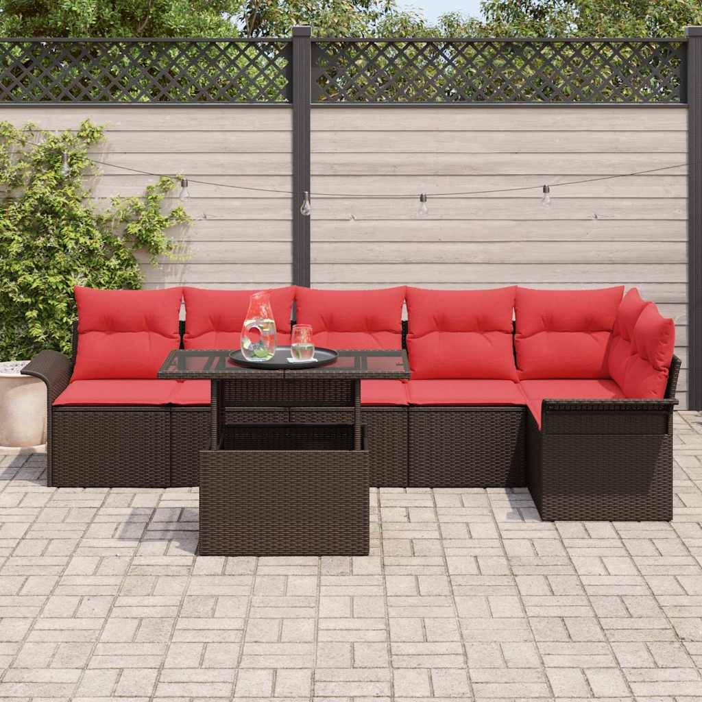 vidaXL Gartensofa-set mit Kissen 7 pcs Braun Poly-Rattan