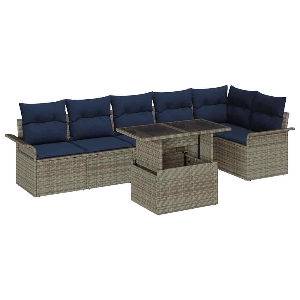 vidaXL Gartensofa-set mit Kissen 7 pcs Grau Poly-Rattan