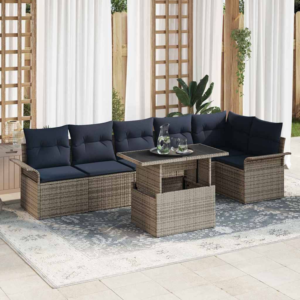 vidaXL Gartensofa-set mit Kissen 7 pcs Grau Poly-Rattan