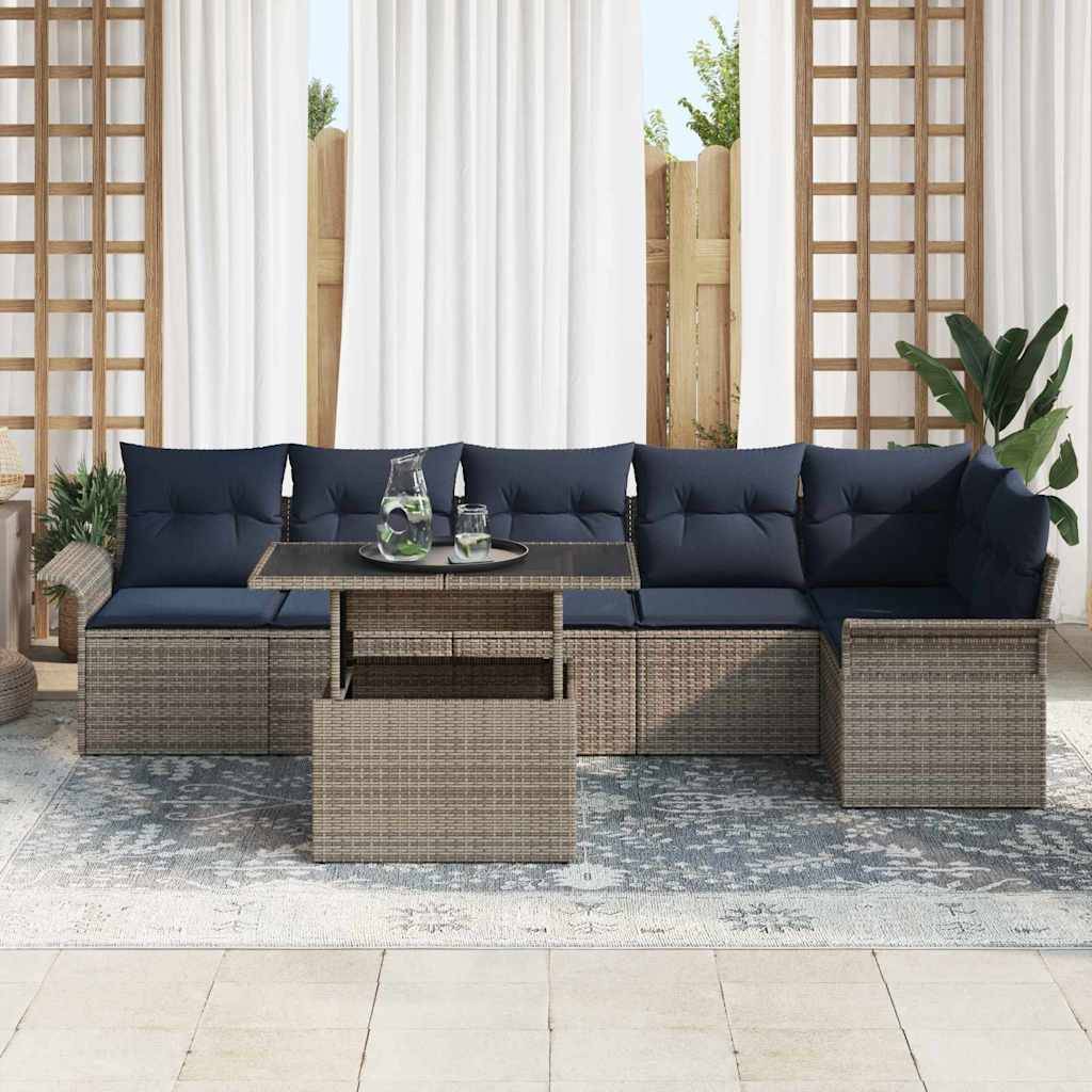 vidaXL Gartensofa-set mit Kissen 7 pcs Grau Poly-Rattan