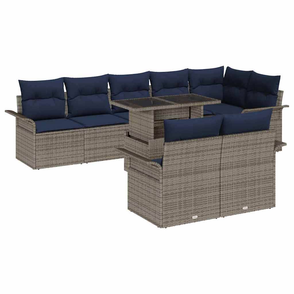 vidaXL Gartensofa-set mit Kissen 9 pcs Grau Poly-Rattan