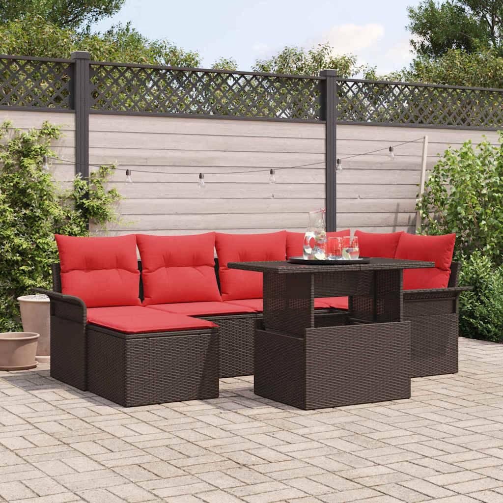 vidaXL Gartensofa-set mit Kissen 7 pcs Braun Poly-Rattan