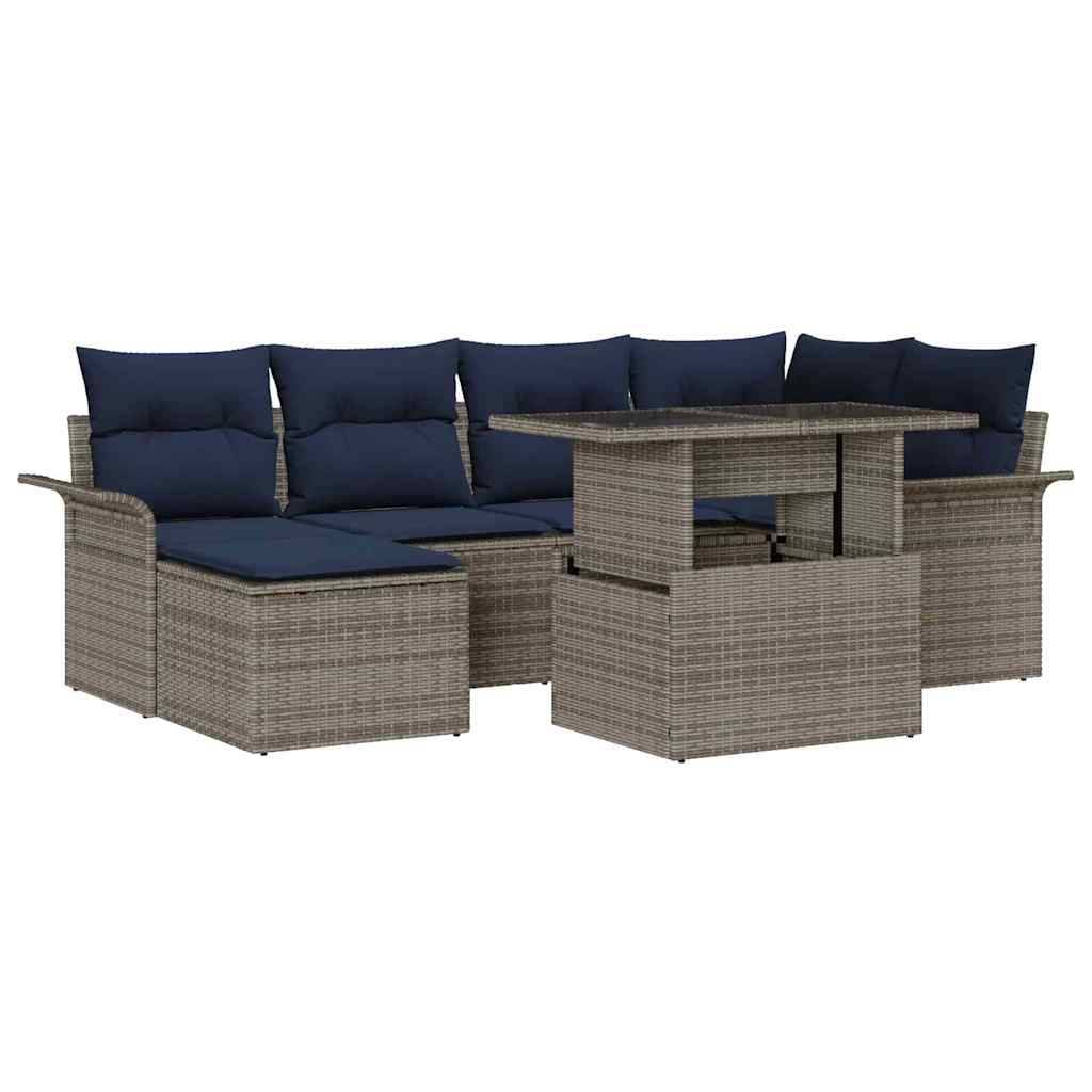 vidaXL Gartensofa-set mit Kissen 7 pcs Grau Poly-Rattan
