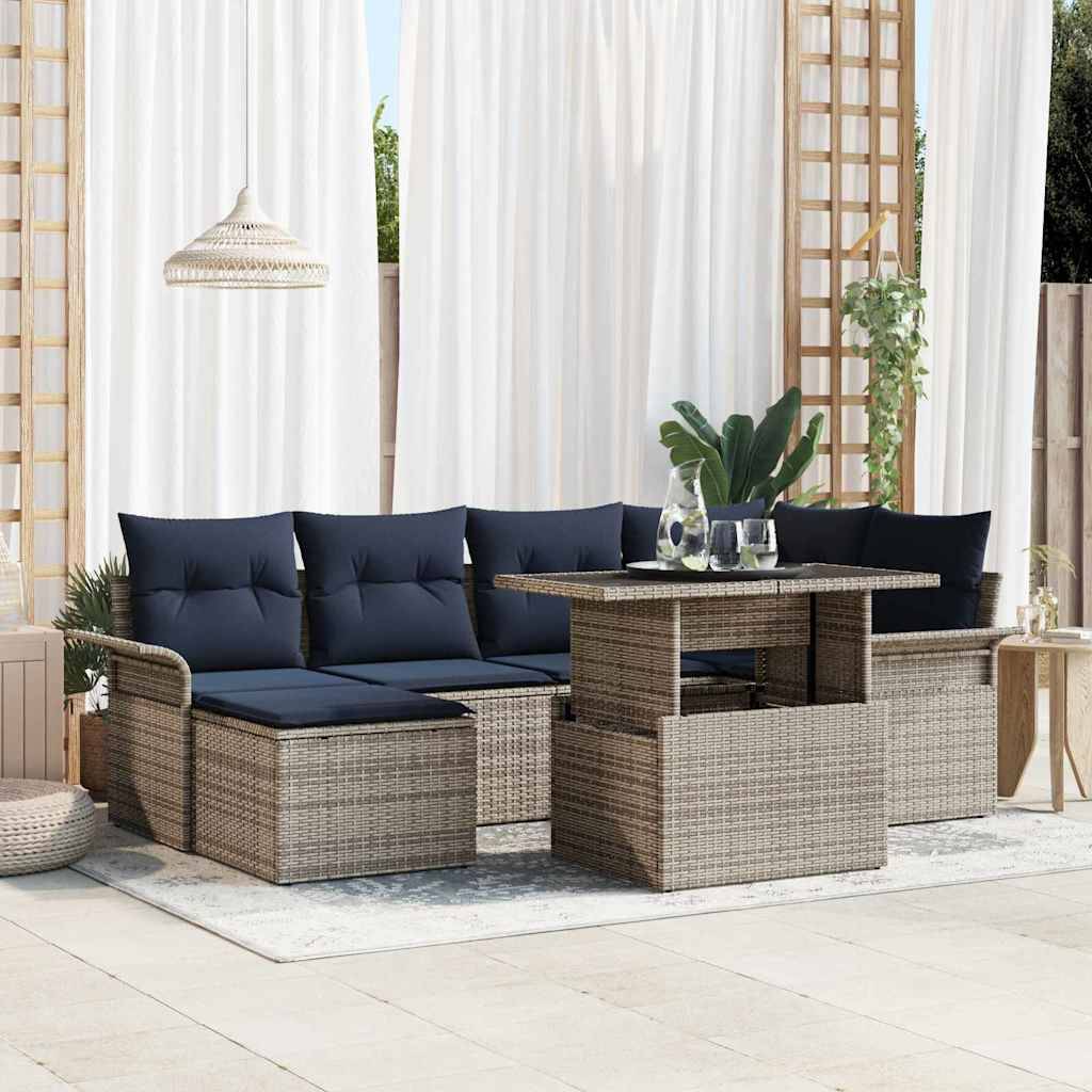 vidaXL Gartensofa-set mit Kissen 7 pcs Grau Poly-Rattan