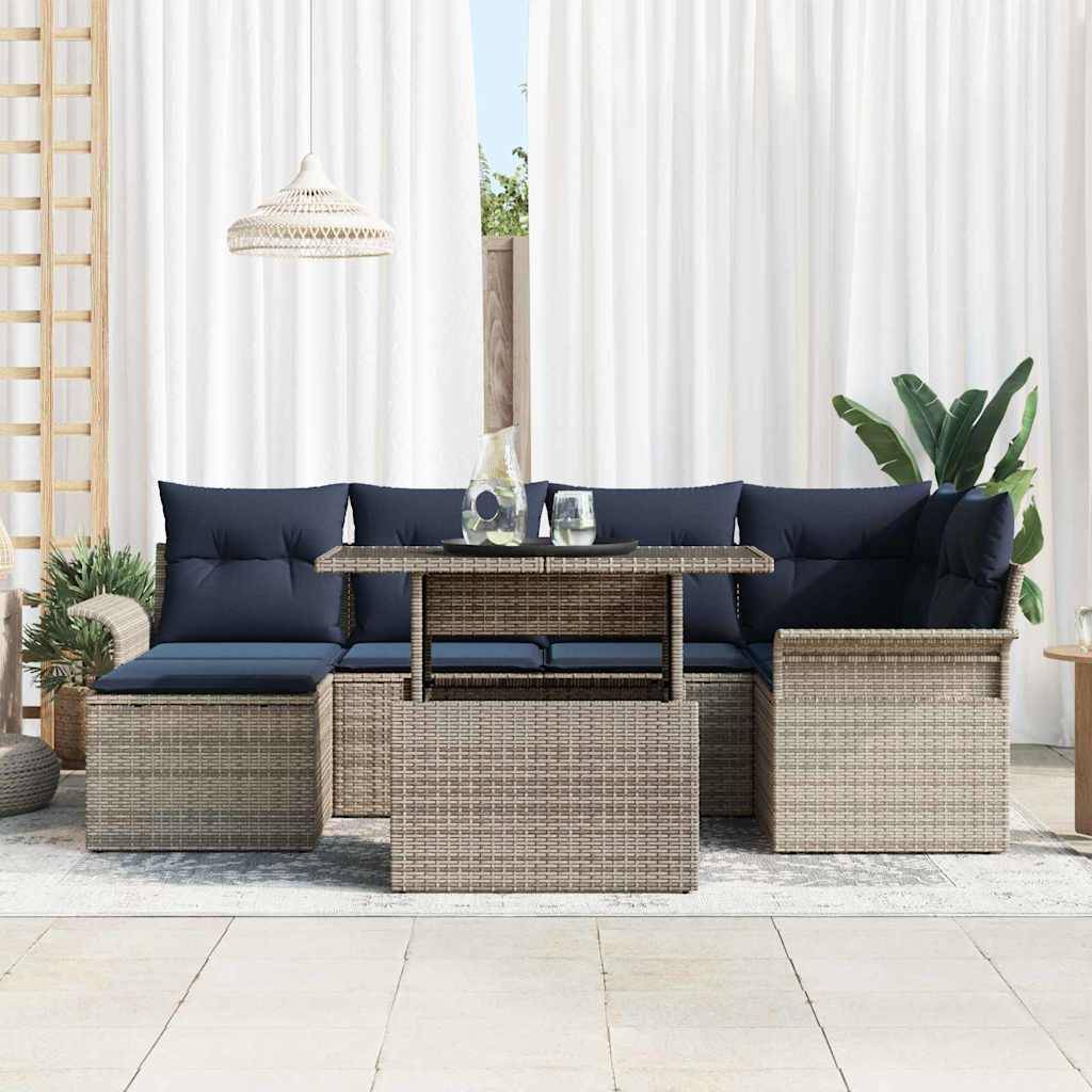 vidaXL Gartensofa-set mit Kissen 7 pcs Grau Poly-Rattan