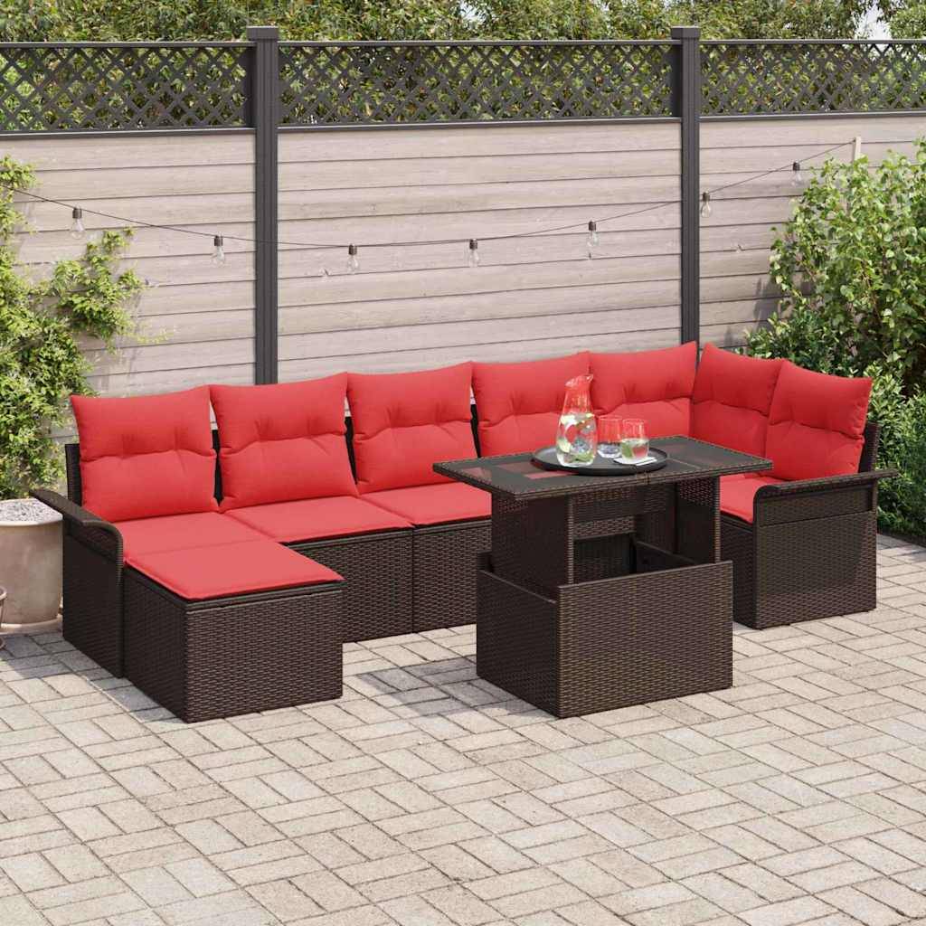 vidaXL Sofa Set mit Kissen 8 pcs Braun Poly-Rattan