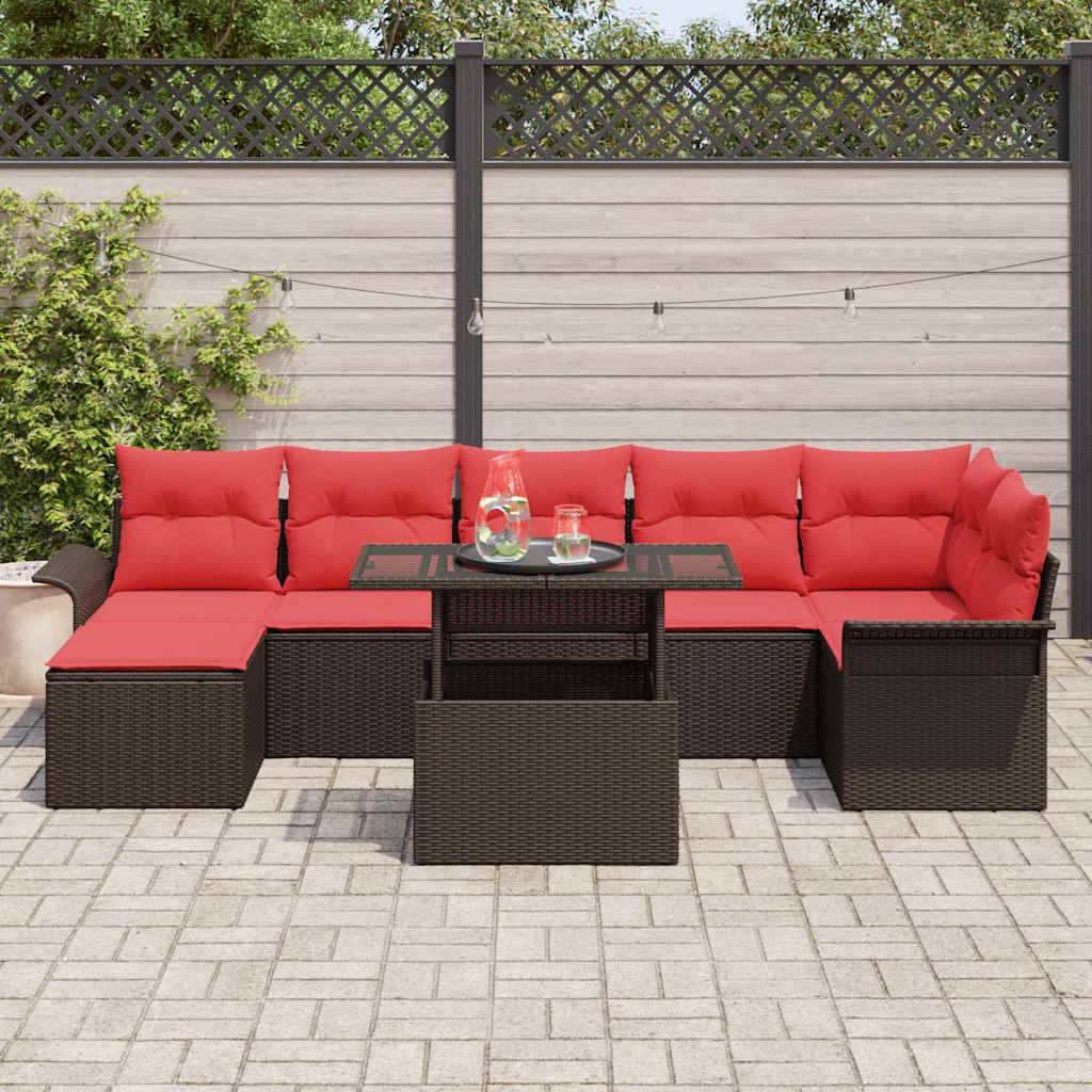 vidaXL Sofa Set mit Kissen 8 pcs Braun Poly-Rattan