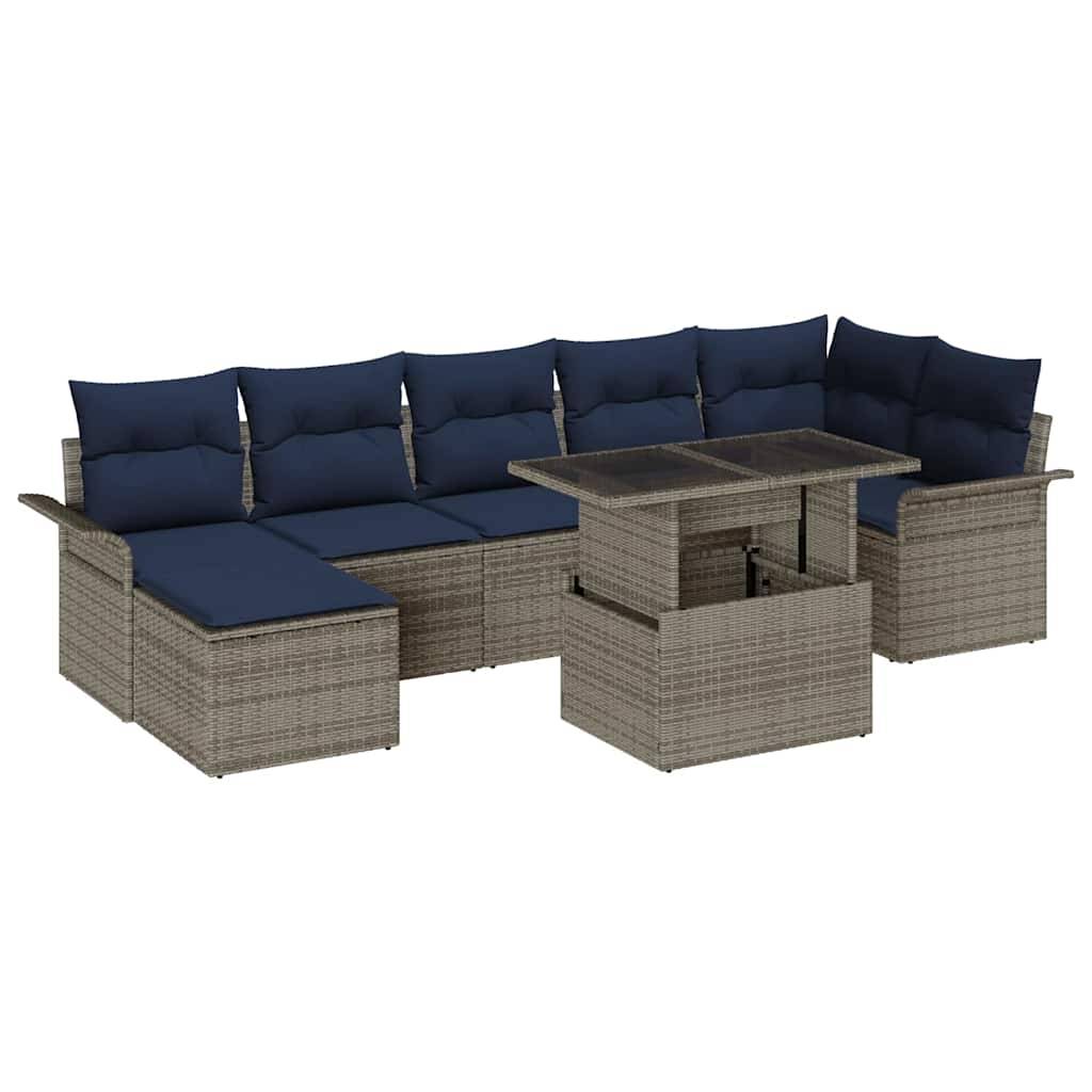 vidaXL Gartensofa-set mit Kissen mit Speicher 8 pcs Grau Poly Rattan