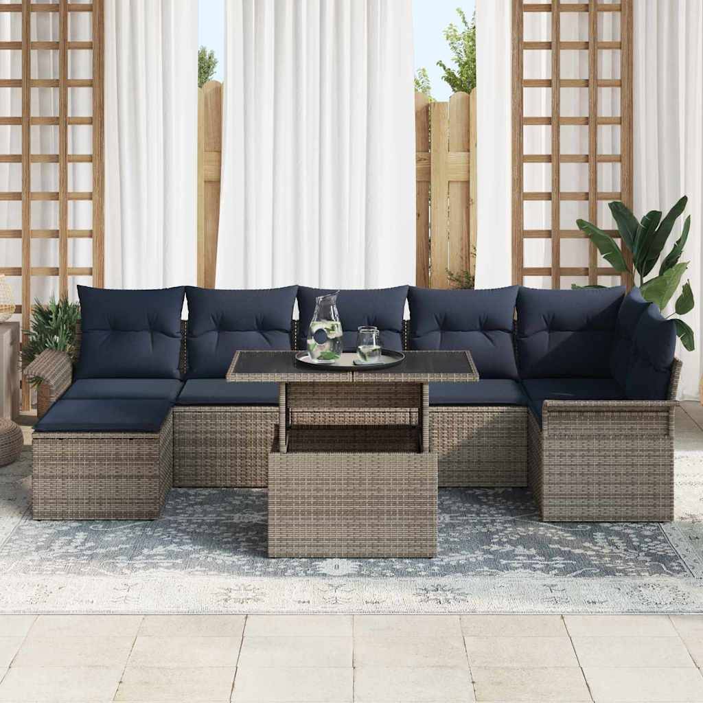 vidaXL Gartensofa-set mit Kissen mit Speicher 8 pcs Grau Poly Rattan