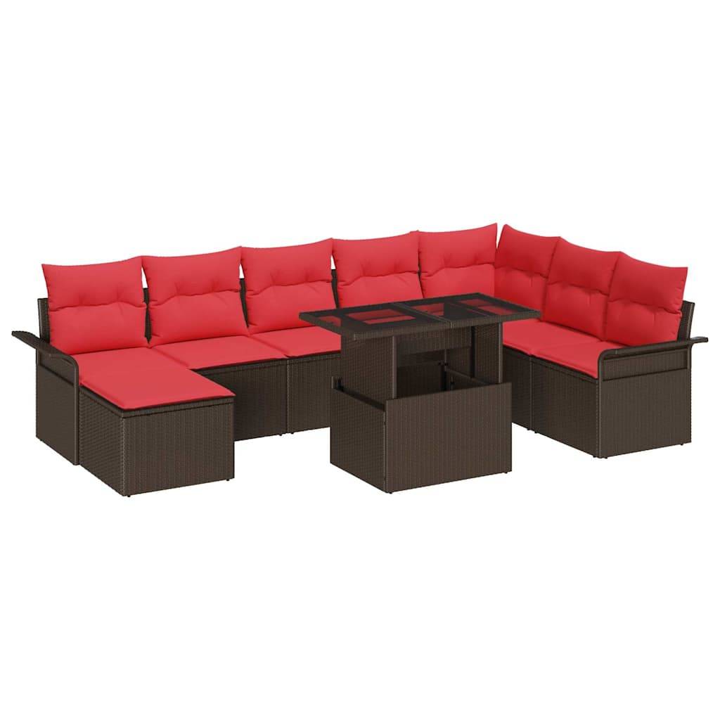 vidaXL Gartensofa-set mit Kissen 9 pcs Braun Poly-Rattan